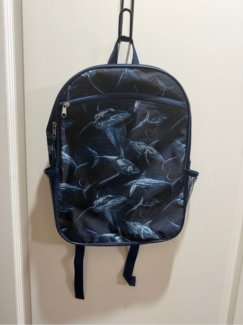 Navy Blue Shark Print Backpack